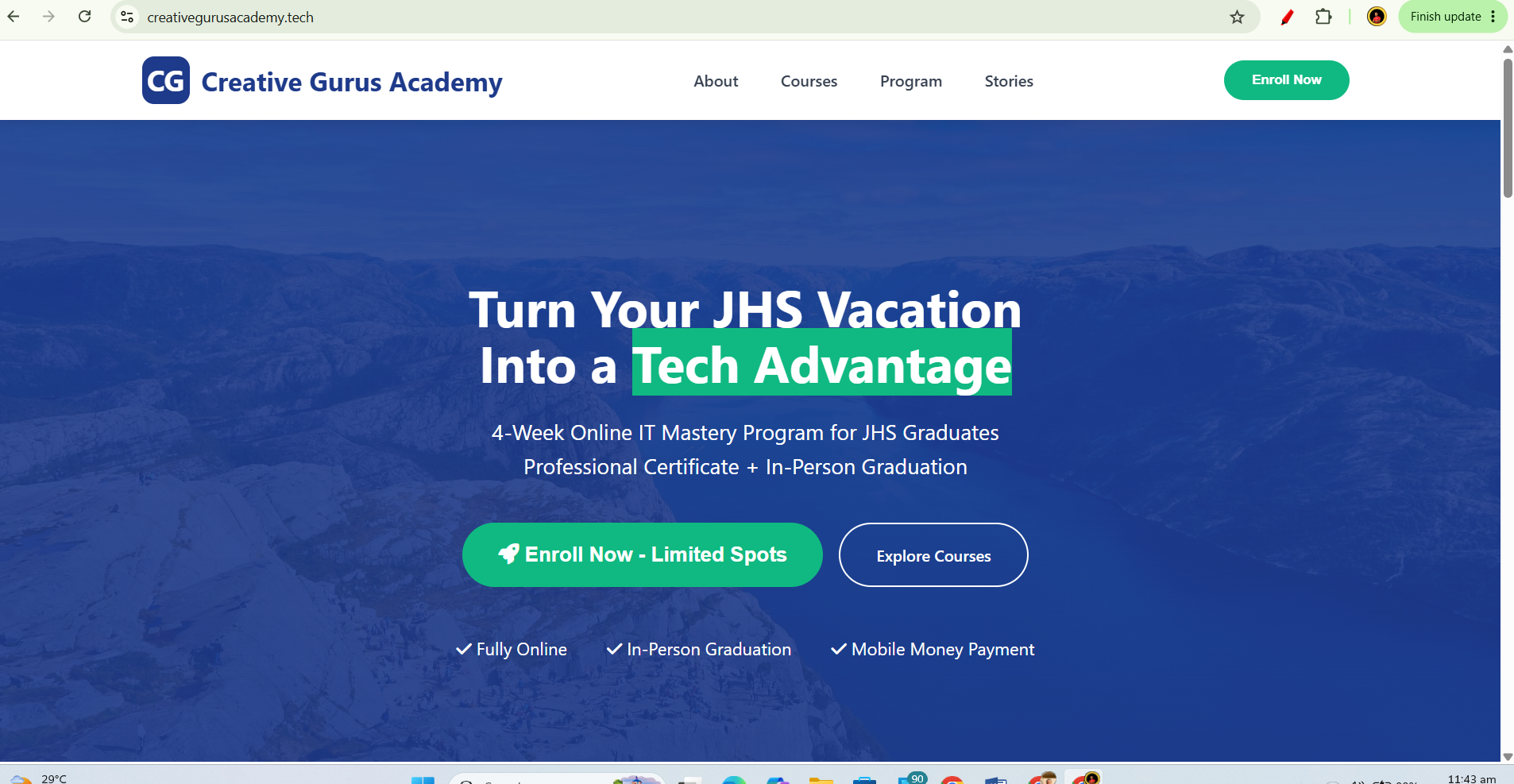 Screenshot of Creative Gurus Academy website